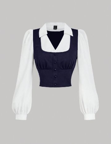 Bluza SHEIN, alb/albastru