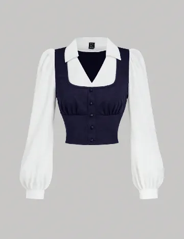 Bluza SHEIN, alb/albastru