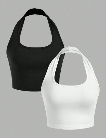 Set topuri 2 bucati Shein Kids, alb/negru