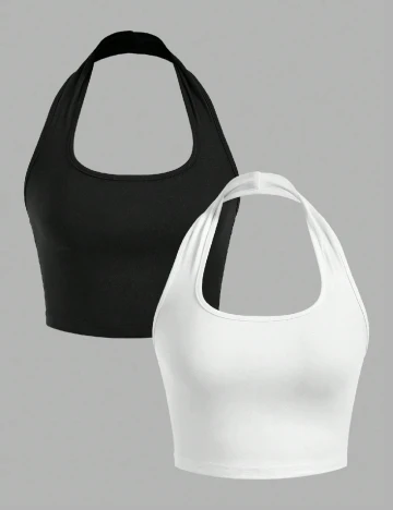 Set topuri 2 bucati Shein Kids, alb/negru