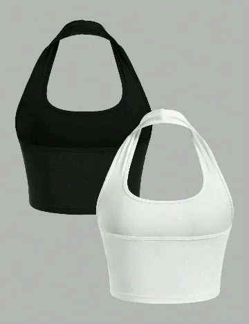Set topuri 2 bucati Shein Kids, alb/negru
