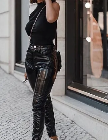 Pantaloni imitatie de piele Tezenis, negru