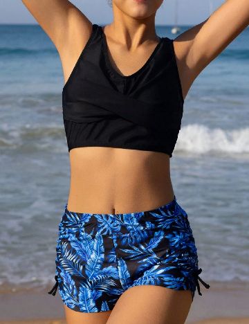 Costum de baie Shein Kids, negru/albastru