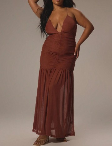 Rochie lunga Musera Plus Size, maro