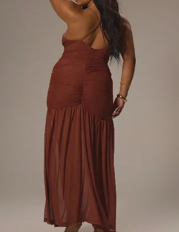 Rochie lunga Musera Plus Size, maro