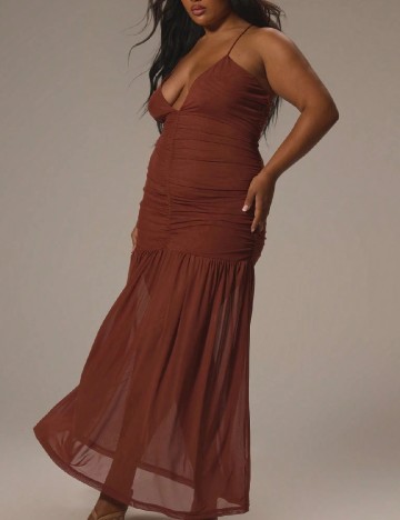 Rochie lunga Musera Plus Size, maro