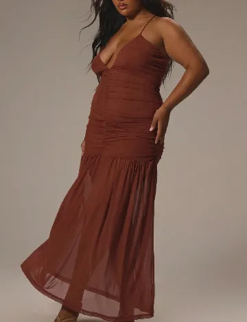 Rochie lunga Musera Plus Size, maro