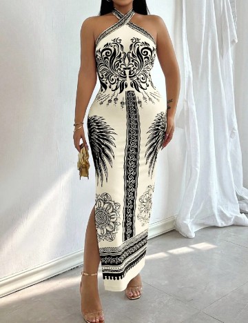 Rochie lunga SHEIN, alb/negru