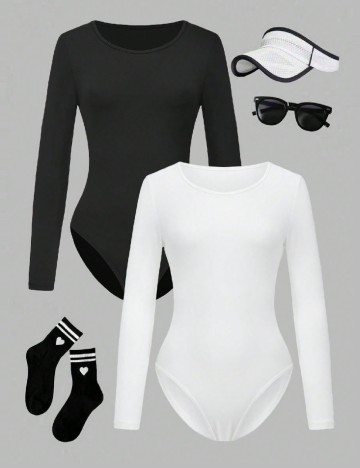 Set body 2 bucati Shein Kids, alb/negru