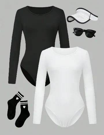 Set body 2 bucati Shein Kids, alb/negru