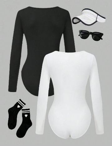 Set body 2 bucati Shein Kids, alb/negru