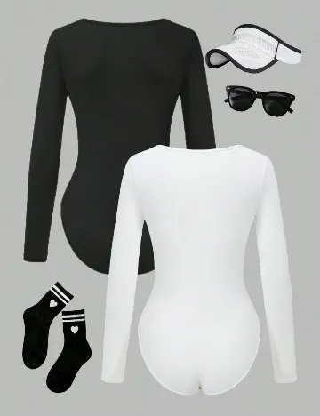 Set body 2 bucati Shein Kids, alb/negru