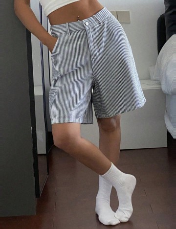 Pantaloni scurti SHEIN, alb/albastru