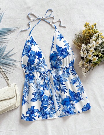 Top SHEIN, alb/albastru