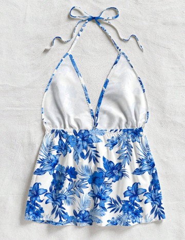 Top SHEIN, alb/albastru