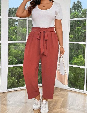 Pantaloni SHEIN CURVE, roz pudra inchis