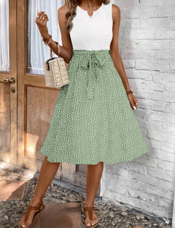 Rochie medie SHEIN, alb/verde