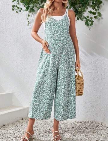Salopeta SHEIN Maternity, verde/alb
