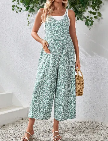 Salopeta SHEIN Maternity, verde/alb