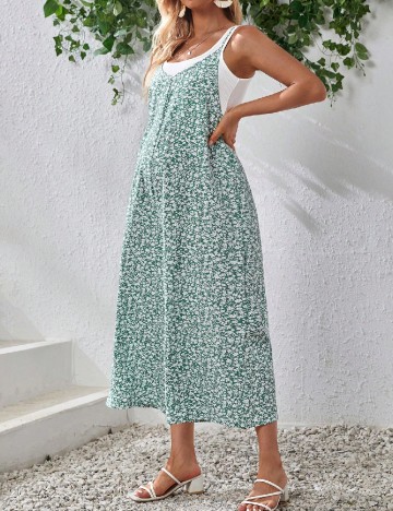 Salopeta SHEIN Maternity, verde/alb