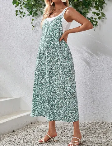 Salopeta SHEIN Maternity, verde/alb