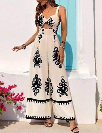 Salopeta SHEIN, crem/negru