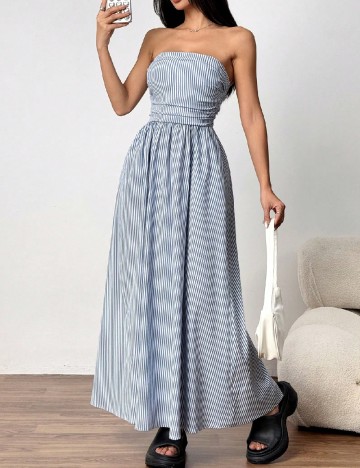 Rochie lunga SHEIN, bleu/alb