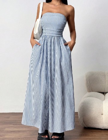 Rochie lunga SHEIN, bleu/alb