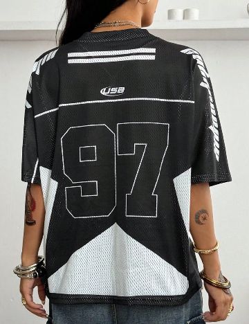 Tricou Oversize SHEIN, negru/alb