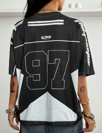 Tricou Oversize SHEIN, negru/alb