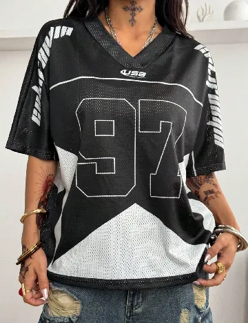 Tricou Oversize SHEIN, negru/alb