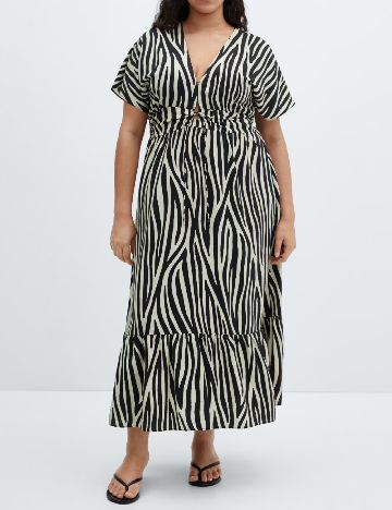 Rochie lunga Mango Violeta, bej/negru