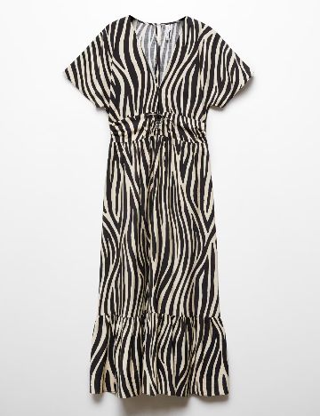Rochie lunga Mango Violeta, bej/negru