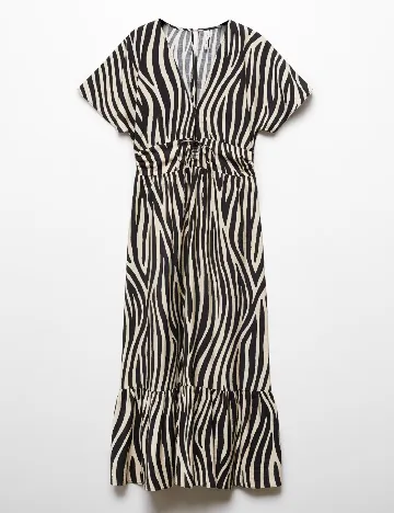 Rochie lunga Mango Violeta, bej/negru