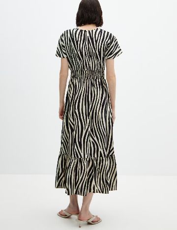 Rochie lunga Mango Violeta, bej/negru