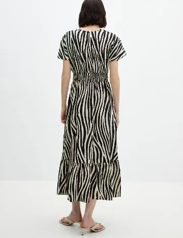 Rochie lunga Mango Violeta, bej/negru