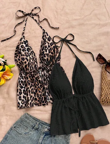 Set topuri 2 bucati SHEIN, animal print/negru