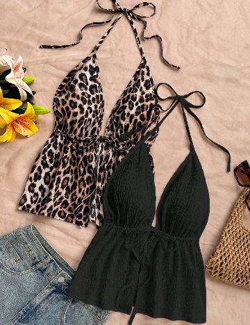 Set topuri 2 bucati SHEIN, animal print/negru