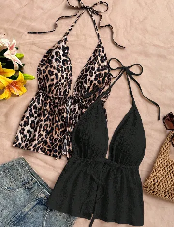 Set topuri 2 bucati SHEIN, animal print/negru