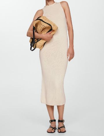 Rochie medie Mango, ecru