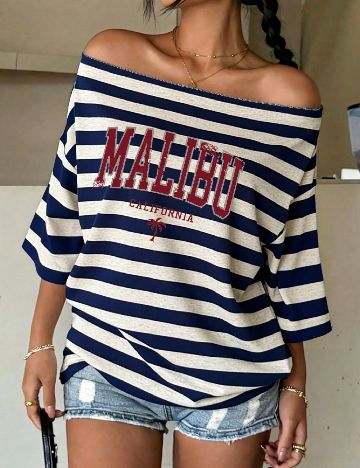 Tricou SHEIN, bleumarin/alb