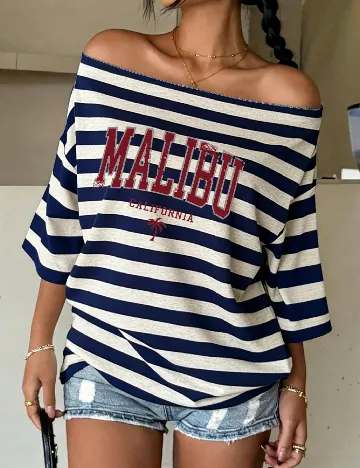 Tricou SHEIN, bleumarin/alb
