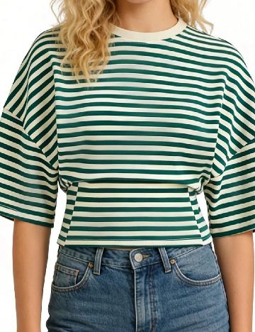 Tricou SHEIN, crem/verde