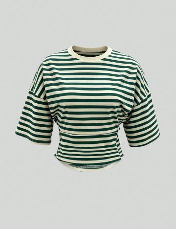 Tricou SHEIN, crem/verde