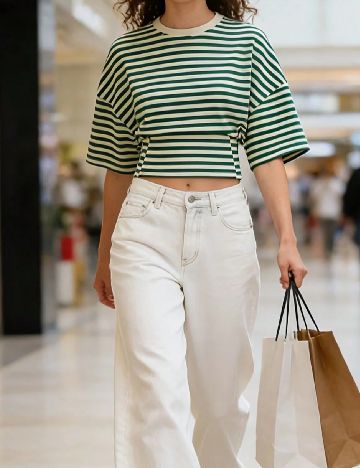 Tricou SHEIN, crem/verde