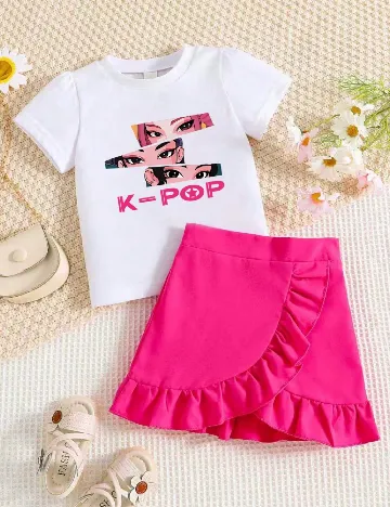 Compleu Shein Kids, alb/roz