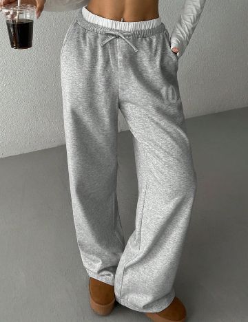 Pantaloni Shein Kids, gri/alb