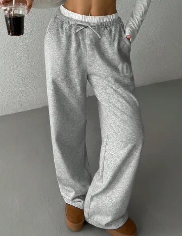 Pantaloni Shein Kids, gri/alb