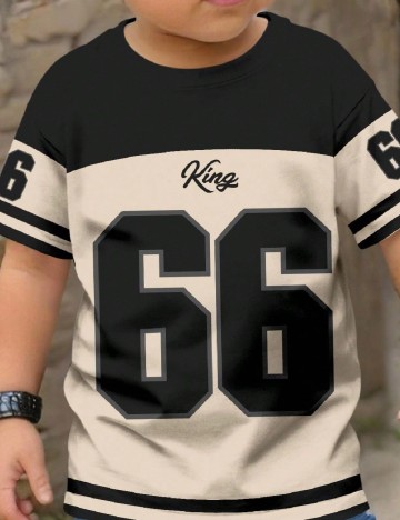 Tricou Shein Kids, negru/crem