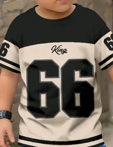 Tricou Shein Kids, negru/crem
